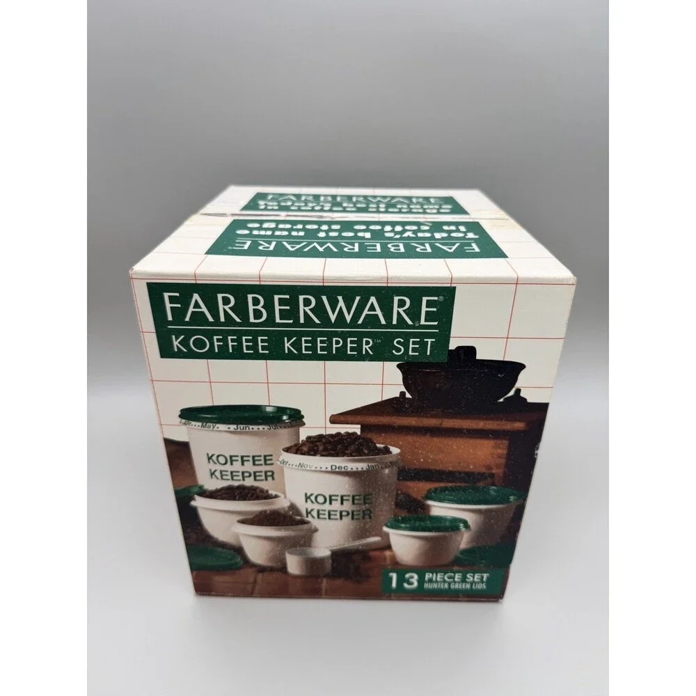 VTG Farberware Koffee Keeper Set 13 Pc Hunter Green Coffee Canisters 90s Retro